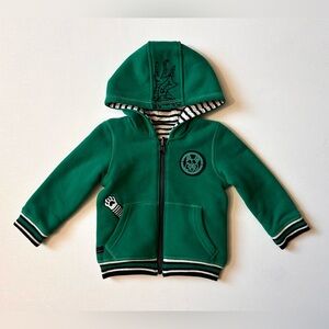 CATIMINI Boy’s Reversible Full Zip Hoodie Sweater Sz 18 Months Dog Logo Fish